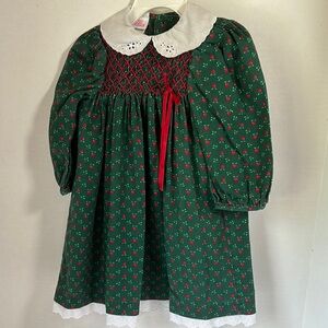 Vintage Polly flinders green apple print long sleeve collared dress size 2t